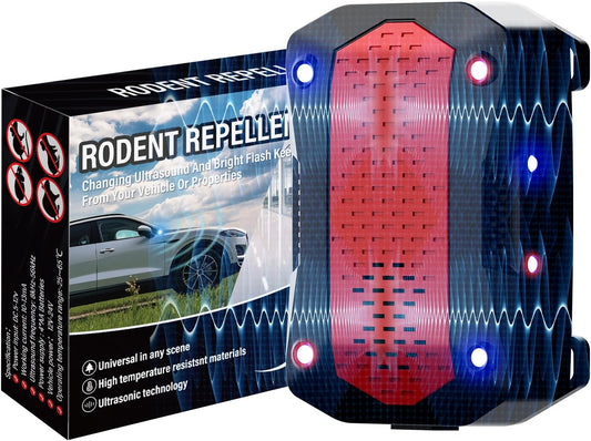 Ultrasonic Rodent Repellent, Plug-in Mouse Rat Pest Bat Squirrels Skunks Repellent for Car with Battery Powered Under Hood, Keep Mice Out of Cars Engines, Indoor, Outdoor, Garage, Room