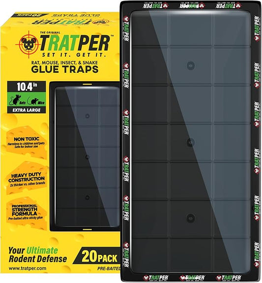 Glue Traps for Mice,Rat,Mouse,Snake,Lizard,Insect. 20 Pack. Extra Strength,Pre-Baited Adhesive.Heavy Duty Plastic Tray.Non-Toxic,Chemical-Free Pest Control for Home. 20Pack