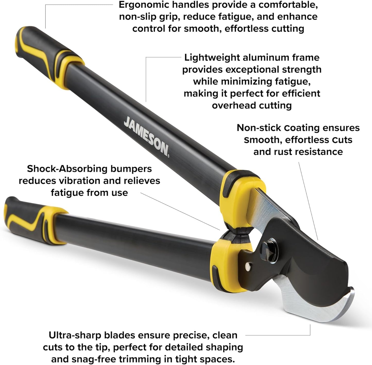Jameson Heavy-Duty 29″ Bypass Lopper | 1-3/4″ Cutting Capacity | Non-Stick Blade | Aluminum Frame | Ergonomic Grips | Gardening & Landscaping Tool