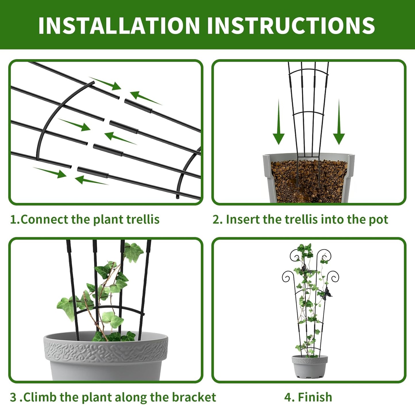 4 Pack 30'Taller Plant Trellis for Potted Climbing Plants Indoor,Expandable Metal Garden Trellis for Climbing Plants, Flowers Vine Ivy, Sturdy Houseplant Support for Potted Plants with Ties