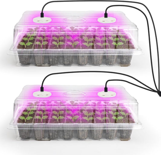 Bonviee 2-Pack Seed Starter Tray with Plant Light, Elevated Seedling Starter Trays Kits with