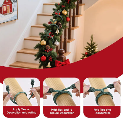 Christmas Garland Ties, 16Pcs 20in Garland Twist Ties for Banister, Reusable and Flexible Decorative Twist Tie for Home Decorations and Holiday Craft Gift Wrapping - Green