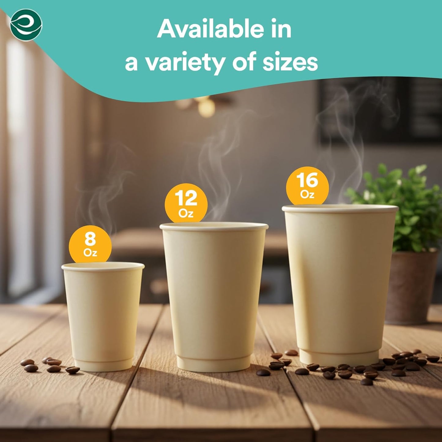 ECO SOUL 100% Compostable Plant-Based 12oz Hot Cups | (50 Count, 12 oz Hot Cups) | Disposable Bagasse Paper Cups | Eco-friendly Cups | Sturdy, Microwave & Oven Safe