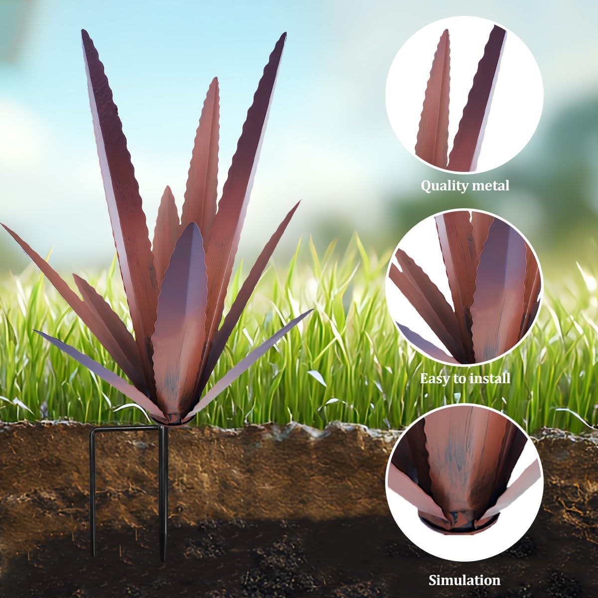 EROCK 2 Pcs Tequila Rustic Sculpture, Wind Resistant Metal Agave Plant Outdoor Home Decor, DIY Rustic Hand Painted Metal Agave Garden Art Plant Country Sculpture Statue Patio Stake Lawn Ornament Gift