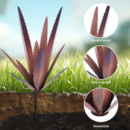 EROCK 2 Pcs Tequila Rustic Sculpture, Wind Resistant Metal Agave Plant Outdoor Home Decor, DIY Rustic Hand Painted Metal Agave Garden Art Plant Country Sculpture Statue Patio Stake Lawn Ornament Gift