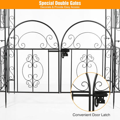 84in High Metal Garden Arbor with Gate, Heavy Duty Wide Garden Arch, Metal Arch Trellis with Gate for Climbing Plant, Wedding, Outdoor Patio Décor, Black(84"x52.4"x19")