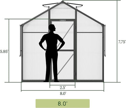 Vego Garden Junior Victorian Greenhouse 8ft – Durable Aluminum Frame with Polycarbonate Panels – All-Season Greenhouse for Backyard or Patio