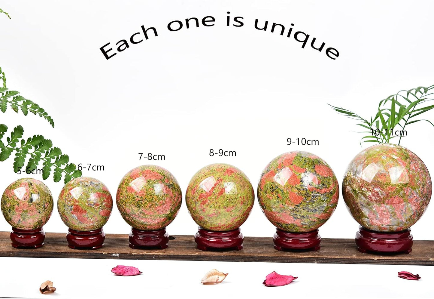 JIC Gem Small Crystal Sphere Ball Natural Unakite Stone Healing Crystal Ball with Decoation Stand for Fengshui Meditation Decoation (60-70mm)