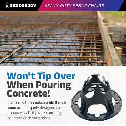 Sandbaggy Plastic Rebar Support Chairs - Elevates Rebar 1"" or 1-1/4"" - Concrete Chair for Rebar #3 to #5 and Steel Wire Mesh (2000, 1"" - 1.25"" Rebar Chair), Black