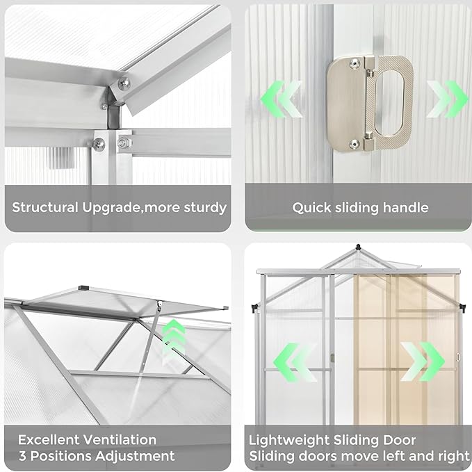 6 x 10FT Greenhouse for Outdoors,Polycarbonate Garden Backyard,Silver
