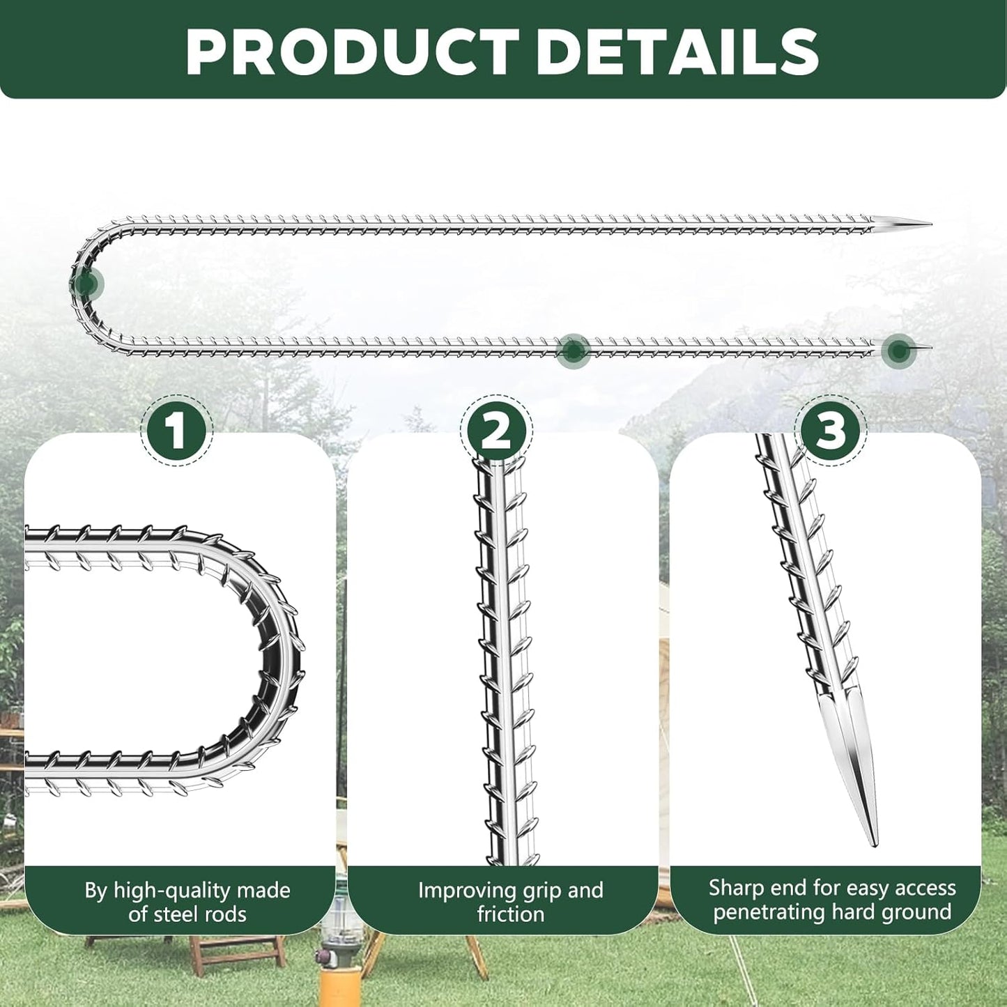 10 PCS Trampoline Stakes Anchors High Wind Heavy Duty,U Shaped Garden Hooks Stakes for Ground,Trampoline Tie Down Anchor Kit,Bounce Horseshoe House Stake,Rebar Camping Tent Stakes,16 Inch Long Silver