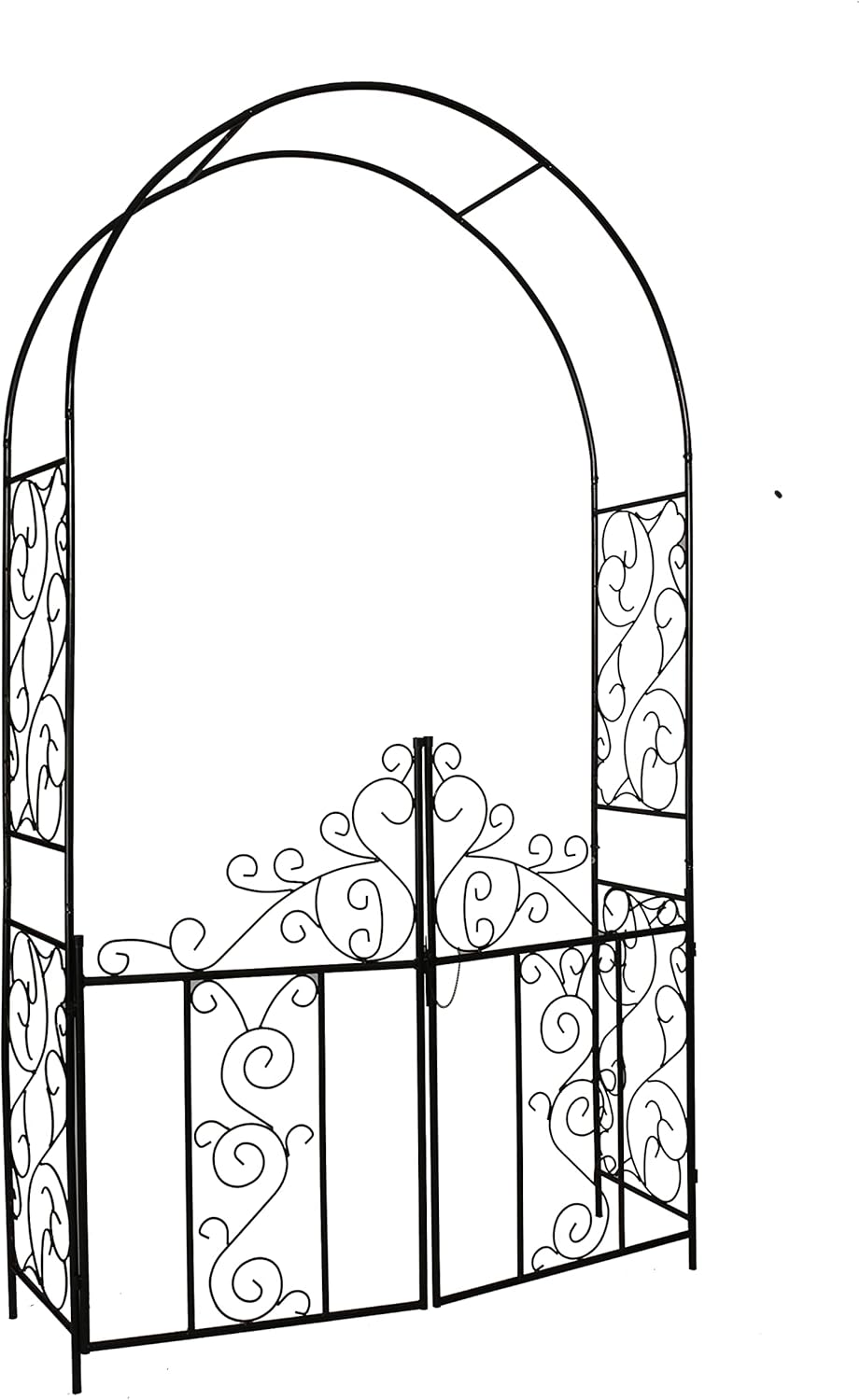 Steel 7'5'' High x 4'2'' Wide Garden Arch with Gate, Garden Arbor for Various Climbing Plant, Outdoor Garden Lawn Backyard