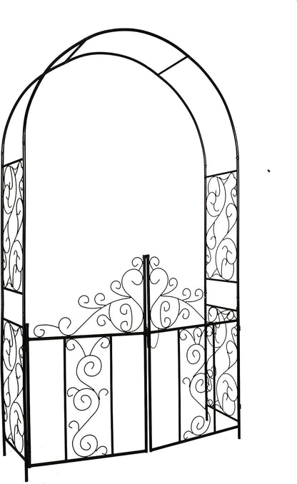 Steel 7'5'' High x 4'2'' Wide Garden Arch with Gate, Garden Arbor for Various Climbing Plant, Outdoor Garden Lawn Backyard