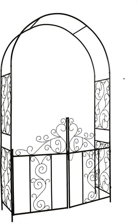 Steel 7'5'' High x 4'2'' Wide Garden Arch with Gate, Garden Arbor for Various Climbing Plant, Outdoor Garden Lawn Backyard