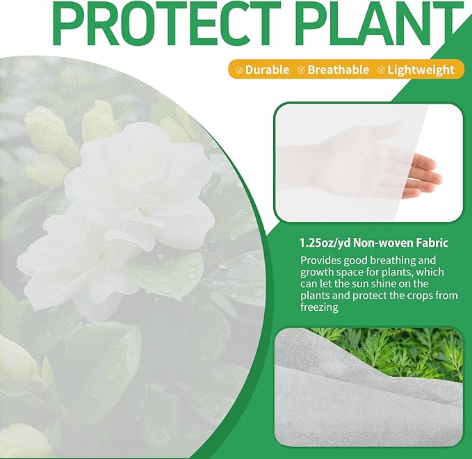 Plant Covers Freeze Protection, 10x33ft Green Frost Blanket for Winter, 1.23 oz/yd² Fabric, Premium Frost Protection Cover, Breathable Garden Row Covers for Outdoor Plants