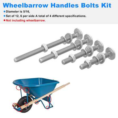 Wheelbarrow Handles Bolts Kit Replacement Wheelbarrow Rebuild 5/16 Stainless Carriage Nuts and Bolts Kit, Furniture Repair,Beds Sofa Table Chairs - 12 Pack
