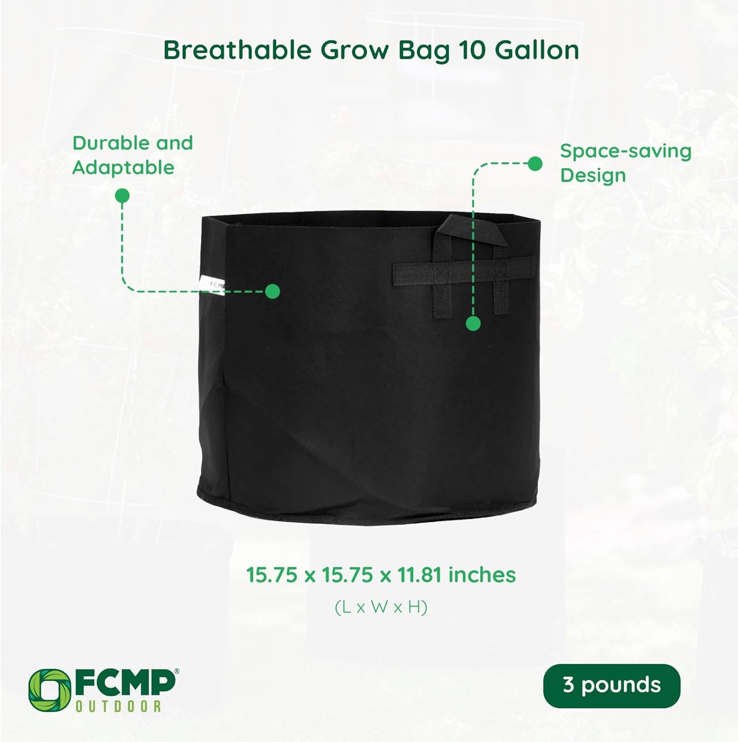 FCMP Outdoor 10-Gallon Modern Lightweight Non-Woven Insulating Fabric Breathable Grow Bags for Indoor or Outdoor Gardening, Black (5 Pack)