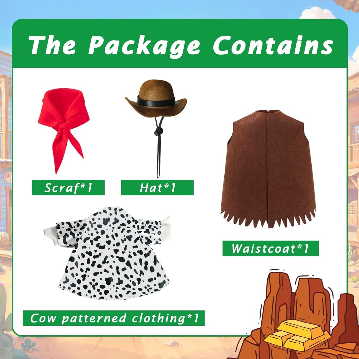 Western Cowboy Porch Goose Outfits - Fits 23" Lawn Statues, Includes Cowboy Hat & Triangular Scarf - Cute Plastic/Concrete Goose Clothes for Outdoor Patio, Yard Decor & Western Theme Parties