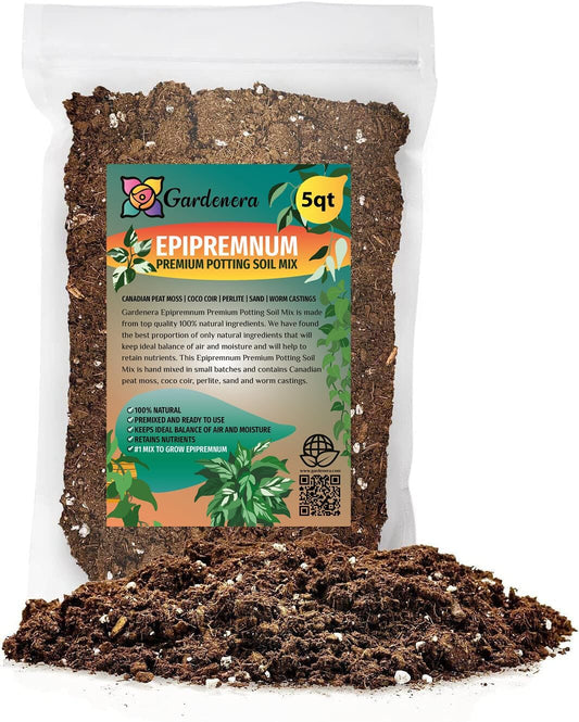 Premium Epipremnum Plant Soil Mix by Gardenera - Stimulate Growth and Elevate Foliage Beauty with Nourishing Formula - 5 Quart