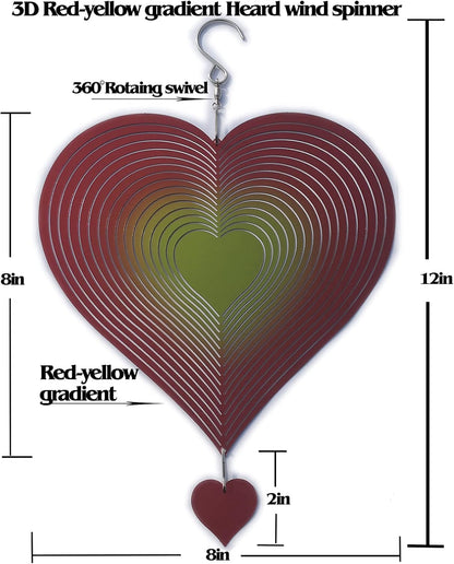 DJUAN Wind Spinner Red-Yellow Gradient Love Heart 3D Metal Hanging Wind Spinners Worth Gift Stainless Steel Yard Art Decorations Indoor/Outdoor Kinetic Wind Sculptures & Spinners