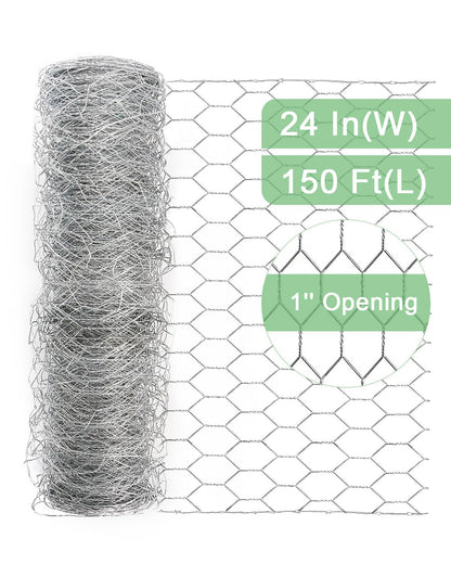 Garden Poultry Chicken Wire Netting - 24 '' × 150 ' Garden Fence Animal Barrier, Chicken Wire for Crafts, 1 inch Mesh Poultry Netting Fence, Pet/Rabbit/Chicken Wire Fencing