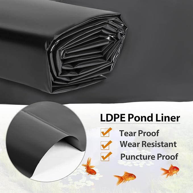 Pond Liners 15 x 20 Feet, Easy Cutting LDPE Pond Liner 20 Mil, High Preformed Koi Pond Liner for Ponds, Streams, Fountains and Garden Waterfall