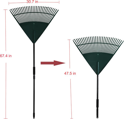 Kylin Gardening Rake Set 3-Piece - Poly Lawn Rake(30T ),Steel Garden Rake(24T ),11 Tine Shrub Tools -Telescopic Steel Handle for Adult or Kids