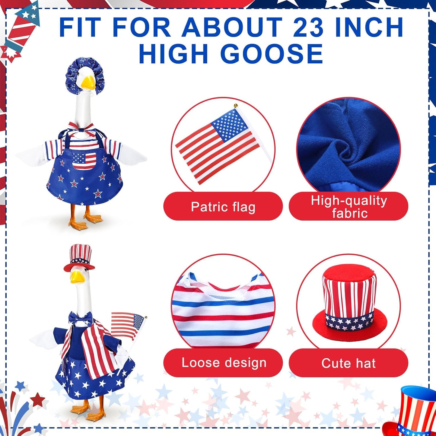 Abbylike Porch Goose Outfits Porch Yard Goose Outfits Clothes Costume Fits Large 23'' Cement for Garden Yard Statue Pathway Decorations