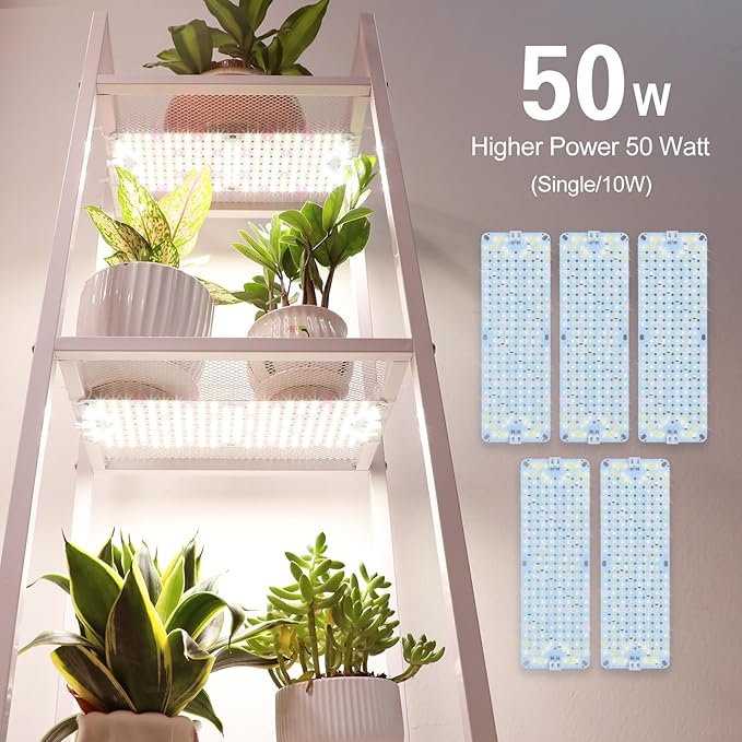 5Pack 2025 Ultra-Thin Panel Grow Lights for Seed Starting, Vegetables, Greenhouse & Under Cabinet & Shelf Plants with Timer 4/8/12H, Free Connect Full Spectrum Indoor LED Plant Growing Lamps