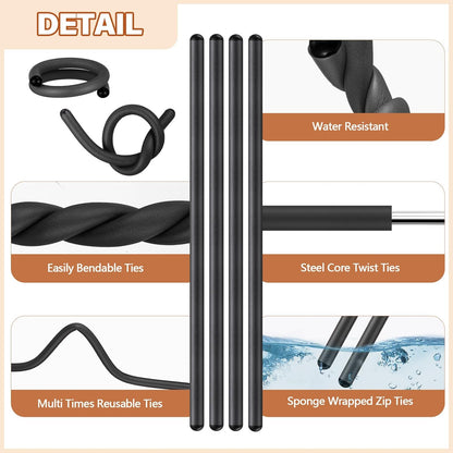 20 Pcs 17 Inch EVA Foam Twist Rubber Ties Reusable Bendable Cable Tie Straps Flexible Heavy Duty Twisty Ties for Organizing Cords Bundling (Black)