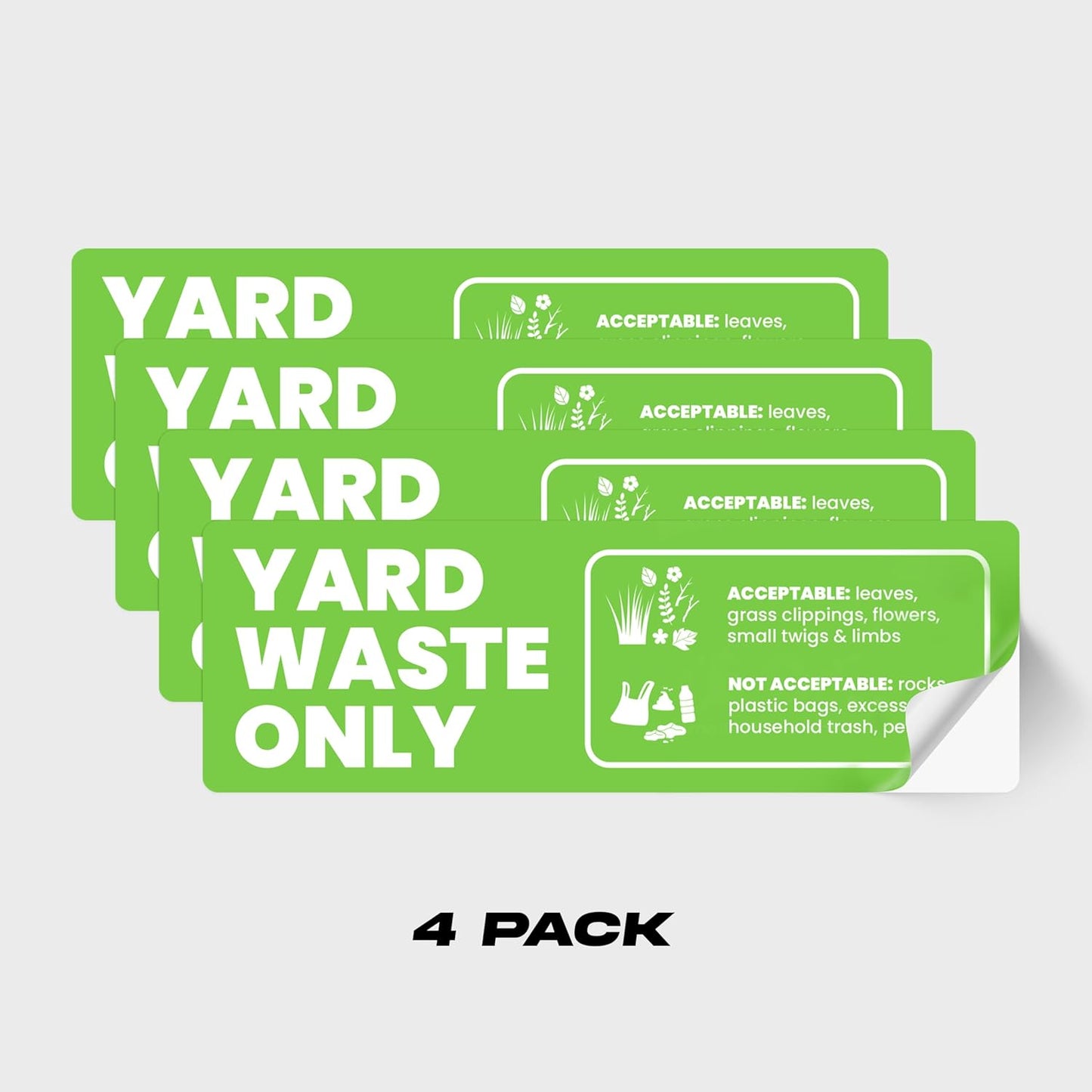 Yard Waste Sticker - Yard Waste Bin Sign - with Helpful Tips and Do & Don't Reminder - 3-5 Year Indoor/Outdoor Rated - Heavy Duty, Weather Proof, Ultra Durable - USA Made (6x2 inch), 20 Labels