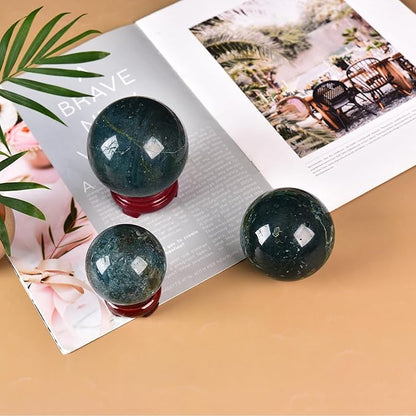 JIC Gem Natural Ocean Jasper Crystal Sphere Crystal Decorative Ball with Wooden Stand Meditation Balls for Witchcraft Reiki Healing Gift 60-70mm