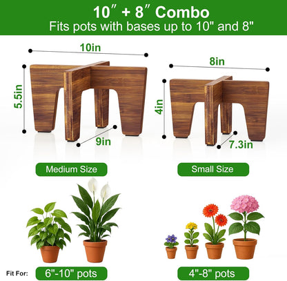 Plant Stand Indoor Outdoor, Plant Holder Sturdy Single Flower Pot Stand Planter Stand Stool Display Decorative for Desktop Counter Room (Brown 2 pack)