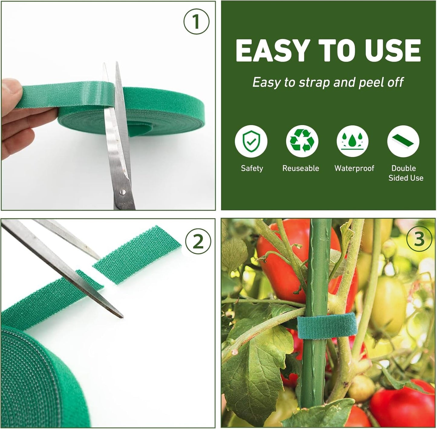 1/2inch 82ft Garden Tie Green Tape, Hitotsu Reusable Plant Tape, Nylon Plant Tie Strap for Gardening Tips, Flowers, Tomato, Vines, Tree