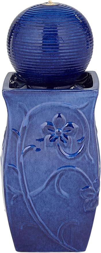 Periwinkle 29 1/4" High Large Zen Outdoor Decor Blue Ceramic Floor Fountain with Light LED Ball Standing Sphere Bubbler Water Feature for Outside Garden Patio Yard Backyard Porch - John Timberland