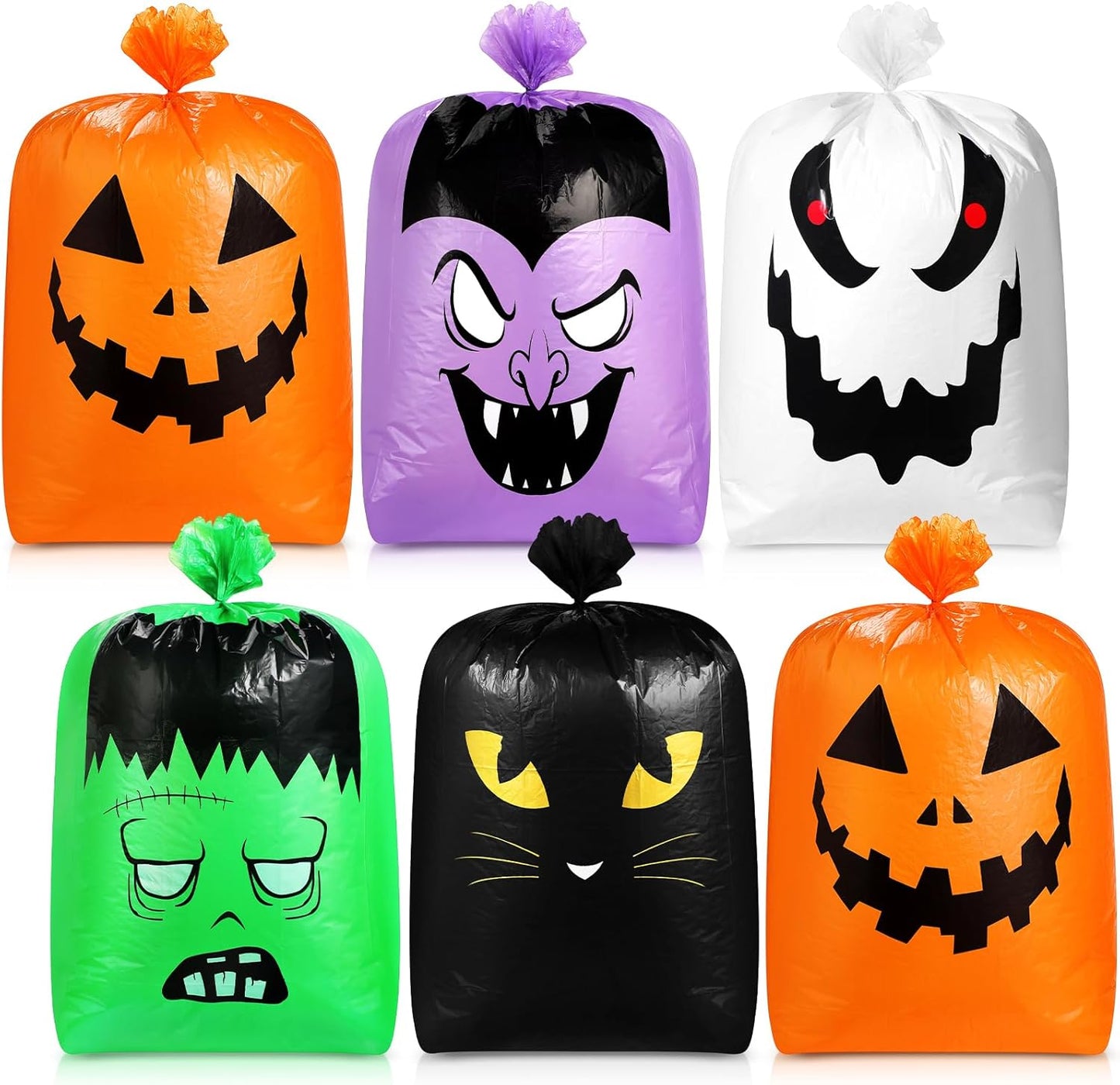 Qilery 6 Pcs Large Halloween Leaf Bags Halloween Reusable Pumpkin Lawn Trash Bags with Twist Ties for Yard, Garden, and Outdoor Party Favors Decorations