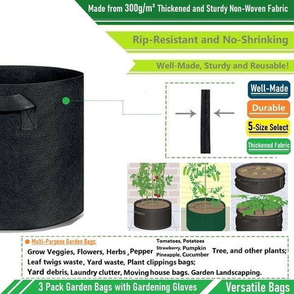 3-Pack 50 Gallon Thickened Plant Grow Bags Large (30x16 in) Heavy Duty Garden Bag Fabric Plant Pots for Potato,Tomato Planter,Herbs Veggies Planting,Flower Pots,Barrel Planter,Yard Waste Bag,Leaf Bags
