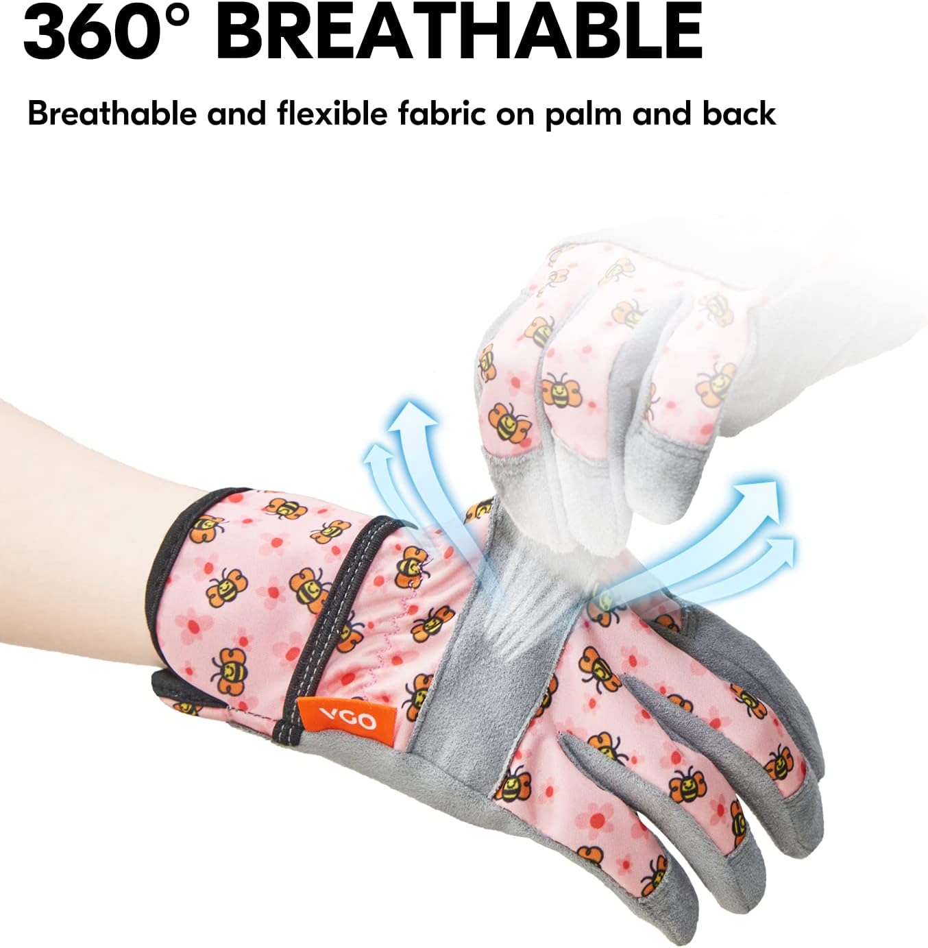 Vgo... 1-Pair Age 6-7 Kids Gardening Gloves,Children Yard Work Gloves,Soft Safety Outdoor Playing Gloves(Size L, Pink Bee, KID-MF3561)