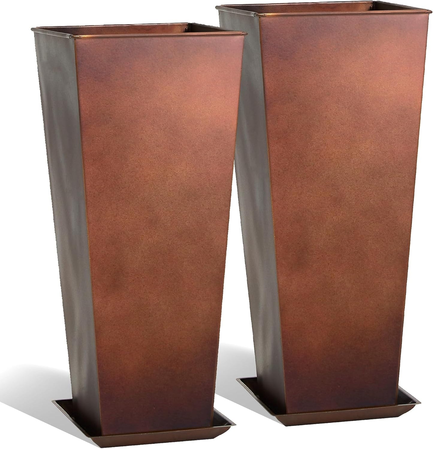 KOL 28''H. Tall Metal Planter with Insert, Set of 2, Galvanized Steel Planter Pots for Indoor & Outdoor Use, Decorative Flower Plant Pots for Front Porch, Patio, Deck - Rust Color