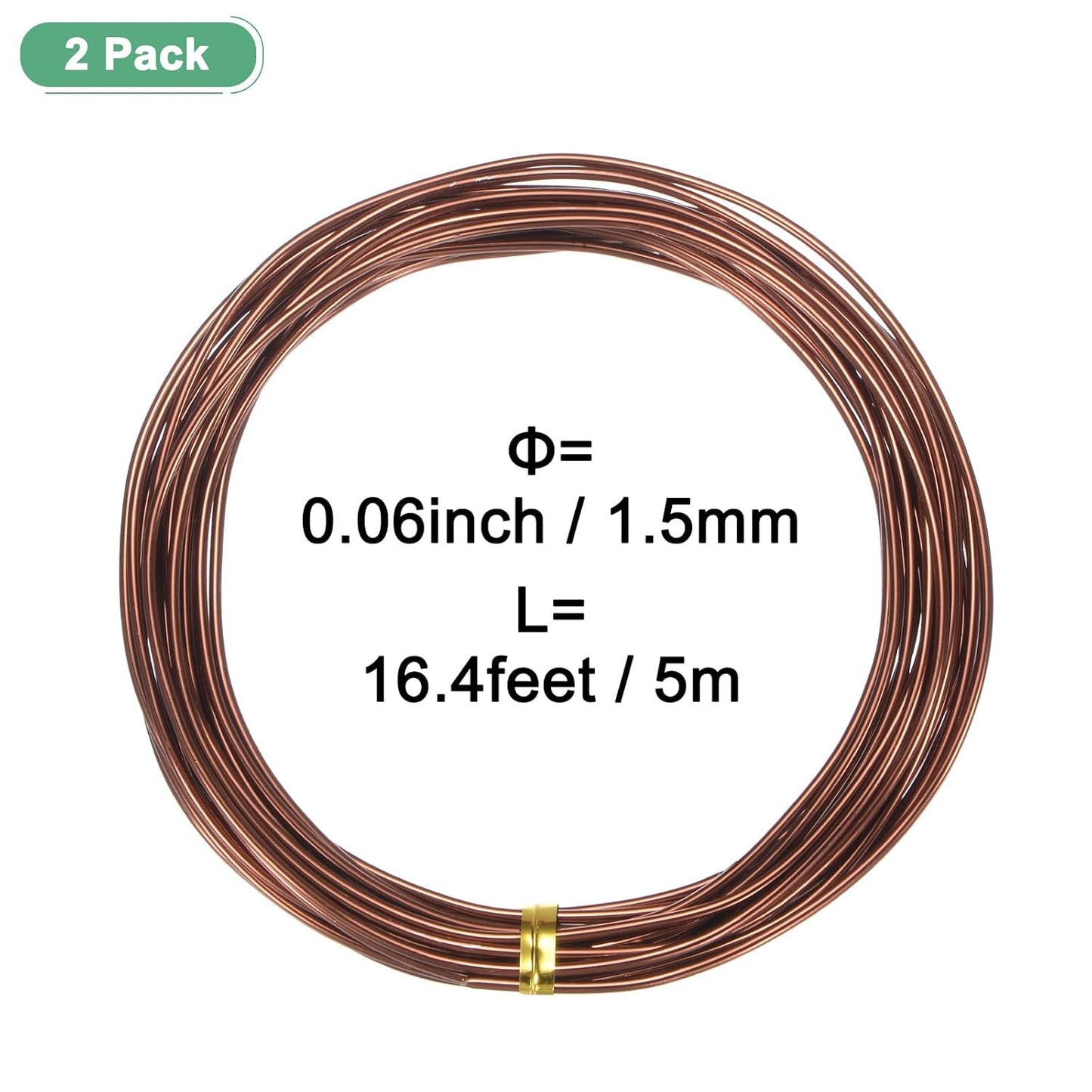 2-Rolls 1.5mm Bonsai Training Wire, 32.8 Feet Total Anodized Aluminum Bonsai Wires for Bonsai Tree Shaping/Branches Fixing/Trunk Holding/DIY Crafting [16.4ft Each, Bronze]