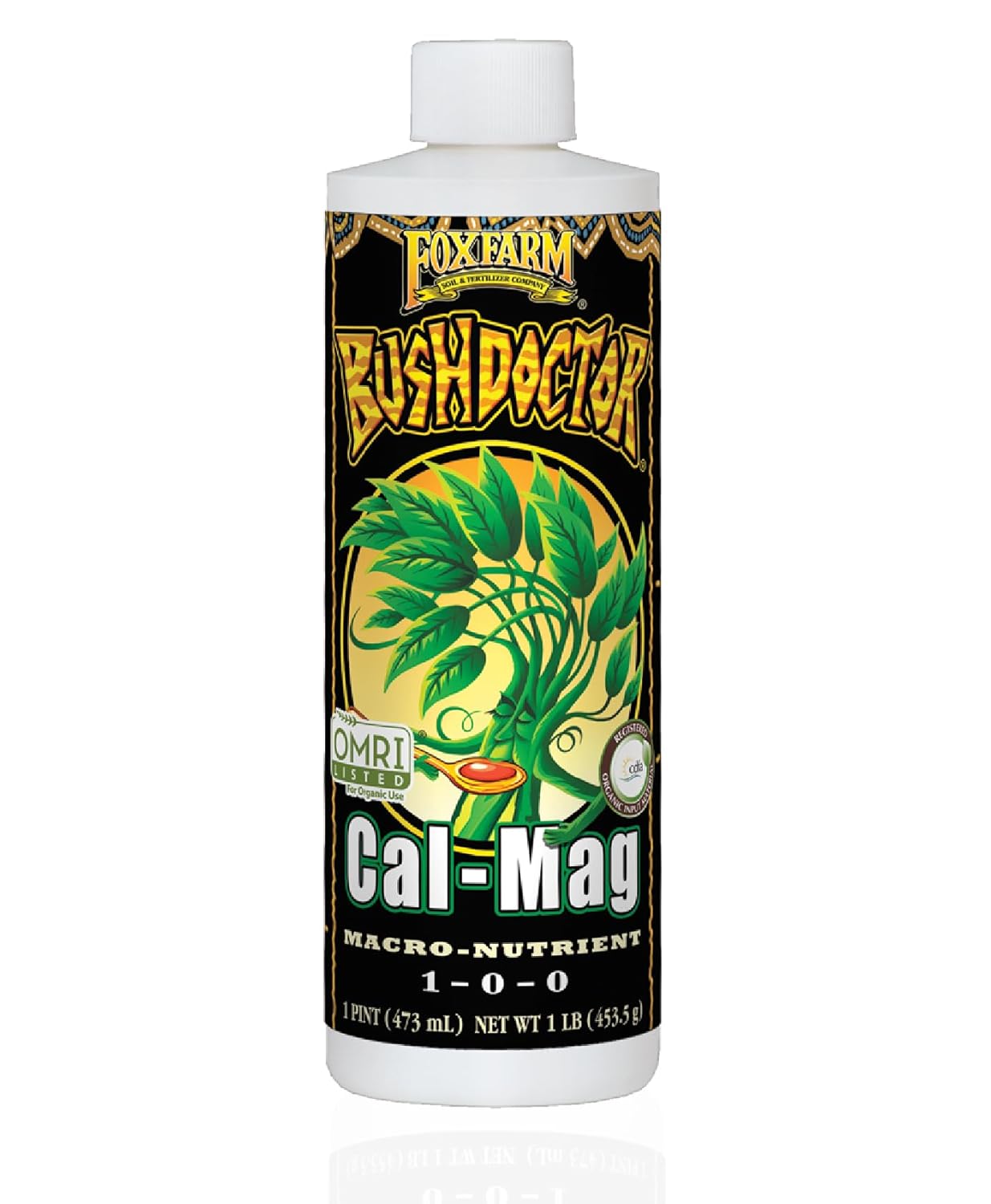FoxFarm BushDoctor Cal-Mag - Liquid Calcium & Magnesium Supplement, Prevents Blossom End Rot & Tip Burn - Formula with 3% Calcium, 0.9% Magnesium for Gardening- NPK 1-0-0 (Pint)
