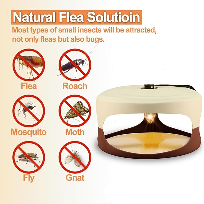 Flea Trap 4 Packs-Flea Traps for Inside Your Home, Friendly Light Trap for Indoor & Garage with 12 Sticky Disc 12 Bulbs 4 Electric Wires Bed Bug with Light for Indoor Safe to Pets & Human (Brown)