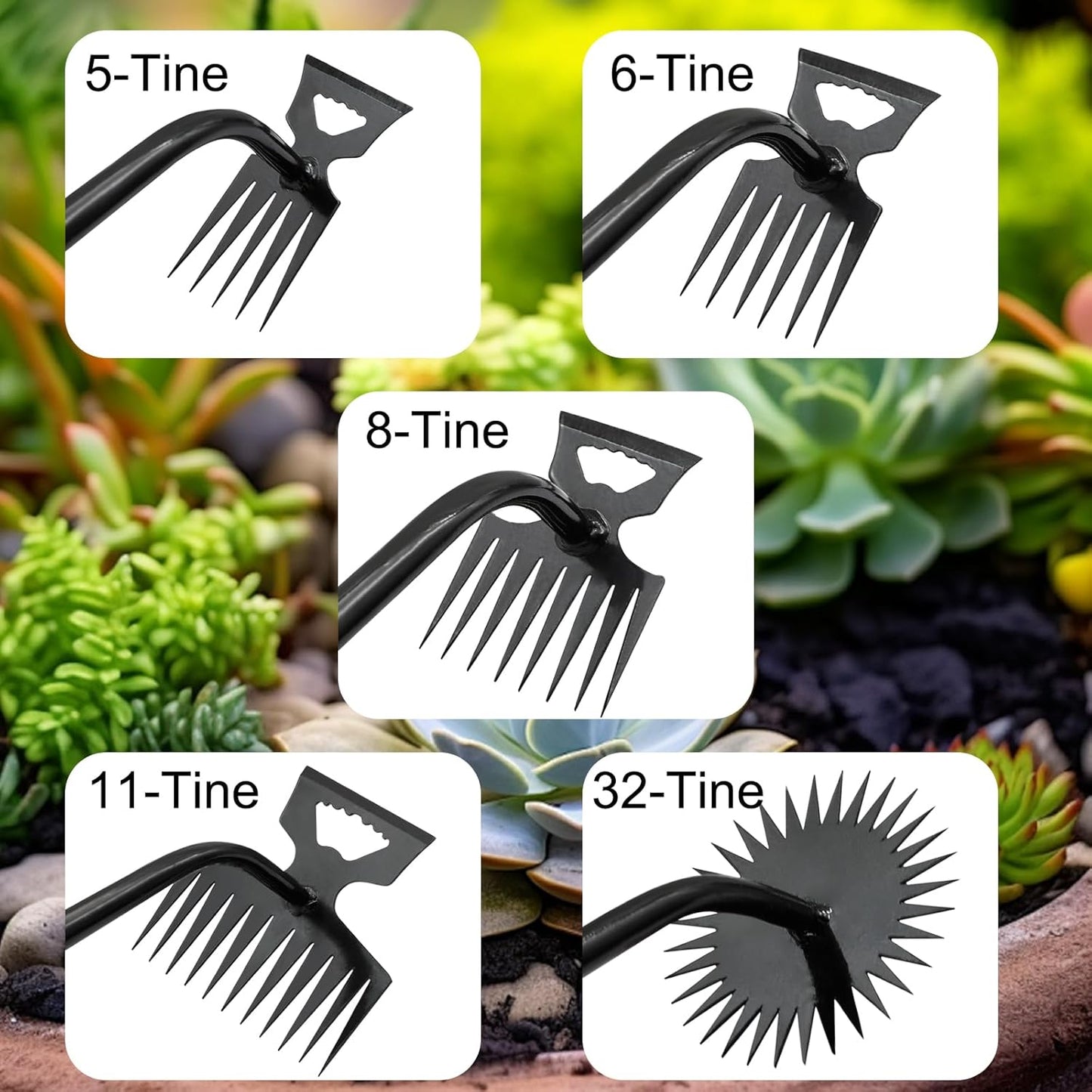2 Pack Uprooting Weed Pulling Tools,Garden Hand Weeder Tools, Manual Multifunctional Weeders Gardening Tools for Yard and Garden(5Tines+8Tines)