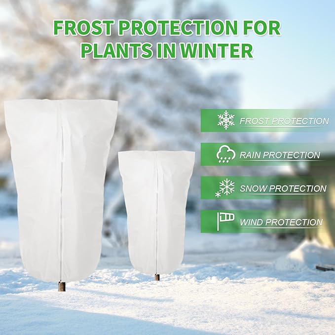 2 Pack 43"x32" Winter Plant Cover Freeze Protection, 3 oz/yd² Warm Shrub Covers with Zipper Drawstring, Frost Cloth Blankets for Fruit Tree Potted Plants Garden Cold Weather Protector