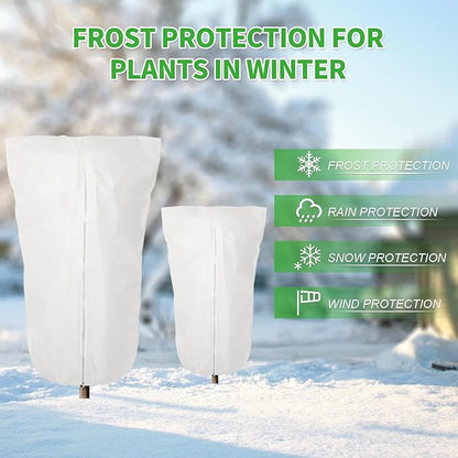 2 Pack 43"x32" Winter Plant Cover Freeze Protection, 3 oz/yd² Warm Shrub Covers with Zipper Drawstring, Frost Cloth Blankets for Fruit Tree Potted Plants Garden Cold Weather Protector