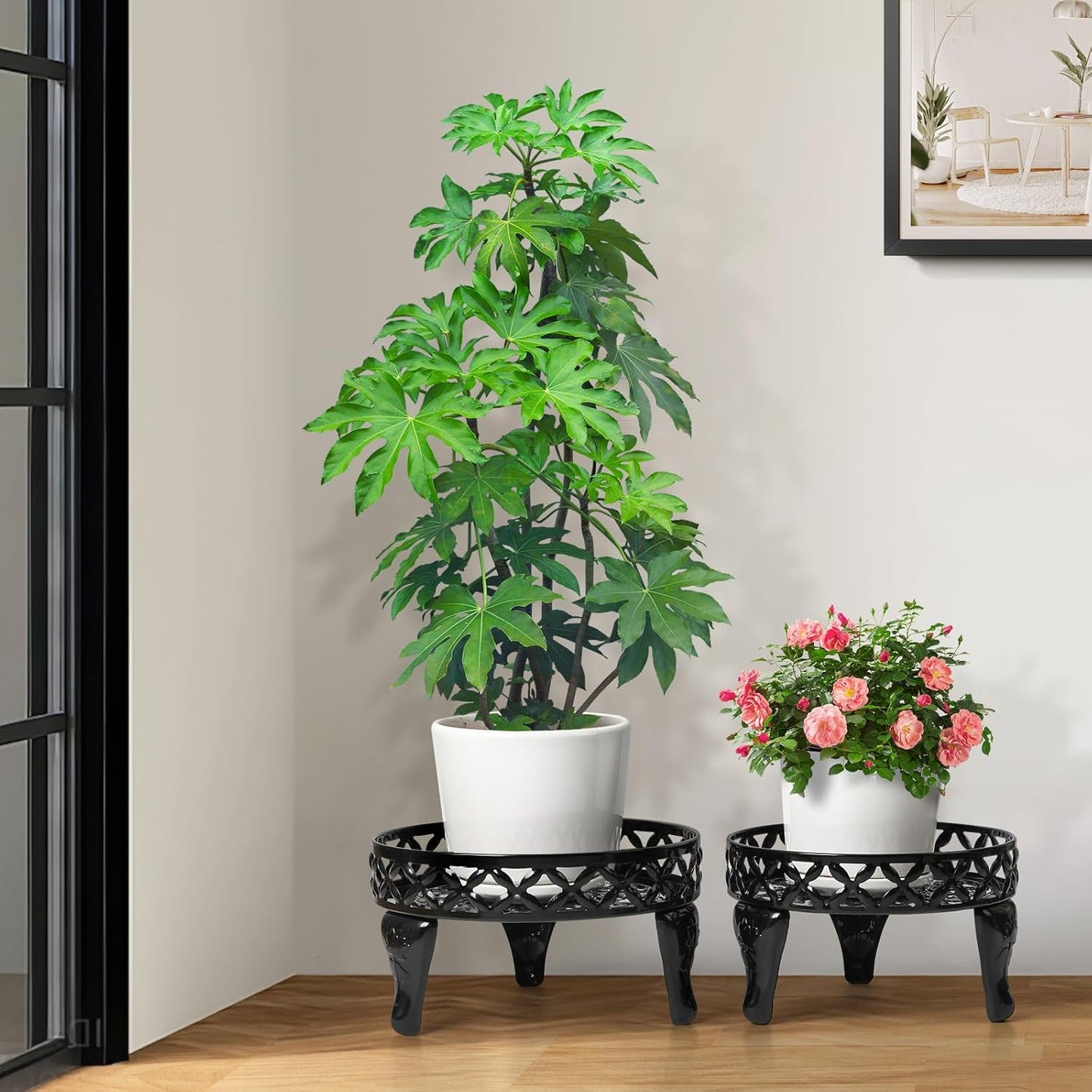 Metal Plant Stand Indoor Outdoor,2 Pack Heavy Duty Iron Plant Stands for Indoor/Outdoor,Low Round Metal Flower Pot Holder Rustproof Plant Holder for Garden,Patio,Home Decor