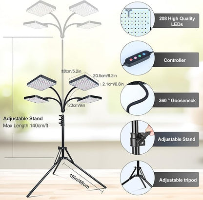 Grow Light with Stand, Orchbloom Grow Lights for Indoor Plants 100W, Natural Sunlight Full Spectrum Plant Growing Lamps for Houseplants & Bonsai Tree, 4/8/12 Hr Timer Plant Light Auto On/Off Everyday