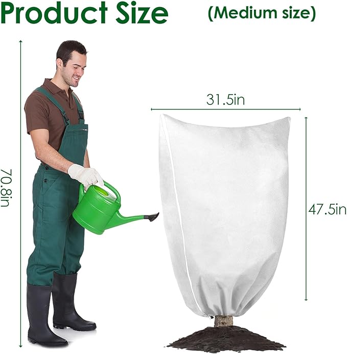 3 Pcs Large Plant Covers Freeze Protection 47.5" X 71.2",Reusable Winter Cold Weather Frost Blankets for Outdoor Plants with Drawstring and Zipper,Outdoor Tree Jackets (M:31.5"*47.5", White)