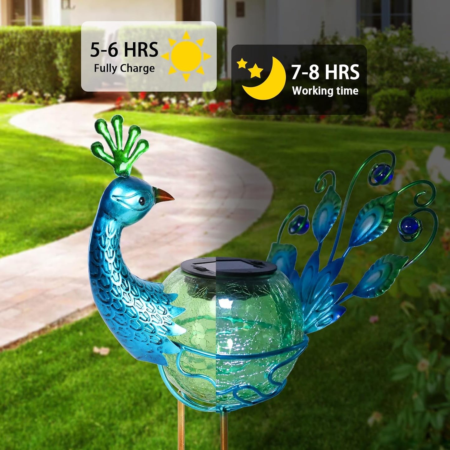 Solar Lantern Outdoor Decorative Waterproof LED Solar Lights Peacock Tabletop Lamp for Outdoor Patio Garden