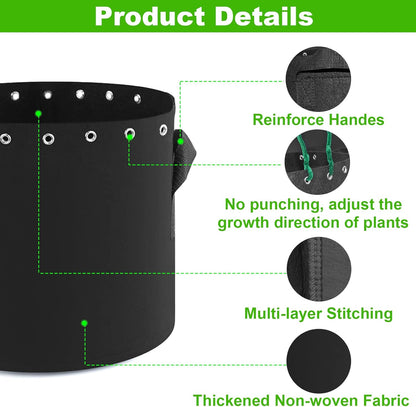 15 Gallon Plant Grow Bags 5-Packs with Holes,Thichkened Non-Woven Aeration Fabric Pots with Handles - Reinforced Weight Capacity